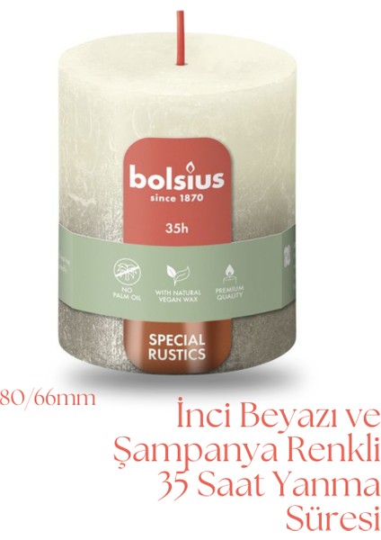 Inci Beyazı Ve Şampanya Renkli Rustik Sütun Mum - 80mm/66mm - 35 Saat Yan Ma Süresi (2'Li Paket)