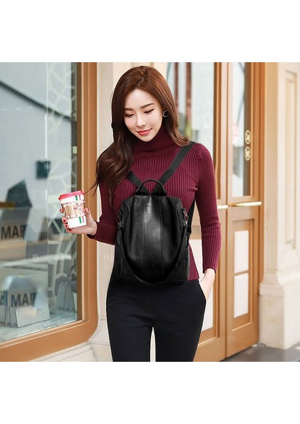 Sırt Çantası Kadın Kore Tarzı Anne Çantası Anti-Hırsızlık Okul Çantası Çok Yönlü Moda Rahat Yumuşak Deri Sırt Çantası (Yurt Dışından) modelleri