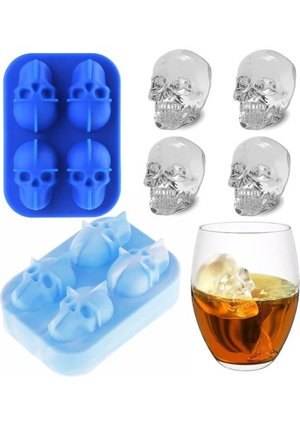 D Stili 3D Kafatası Buz Silikon Kalıp Makinesi Buz Küpü Tepsisi Puding Kalıbı Kek Şeker Kalıbı Bar Partisi Serin Şarap Dondurma Mutfak Dıy Aksesuar (Yurt Dışından)