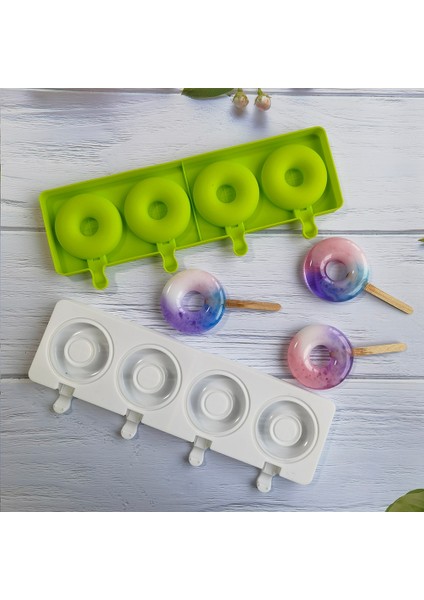 Beyaz Stil 2022 Yeni Donut Buz Kalıbı Silikon Dondurma Kalıbı Ev Yapımı 4 Kavite Popsicle Kalıp Pişirme Araçları Kek Mum Küp Pop Şeker (Yurt Dışından) fırsatları
