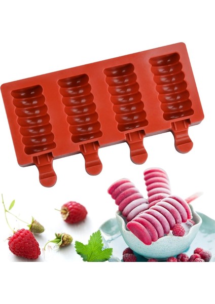 YH006604 Stili Dıy Ev Yapımı Popsicle Formu Silikon Dondurma Kalıp Dondurucu Suyu 4 Hücre Delik Buz Lolly Pop Küp Tepsi Varil Maker Kalıp Çubukları (Yurt Dışından)