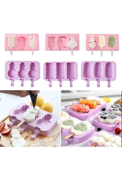 50 Adet Sopa Tarzı Silikon Dondurma Kalıbı Buz Tepsisi Kek Kalıbı Popsicle Kalıp Kapaklı Tepsi Buz Pop Makinesi Ahşap Çubuklarla Çikolata Için (Yurt Dışından)