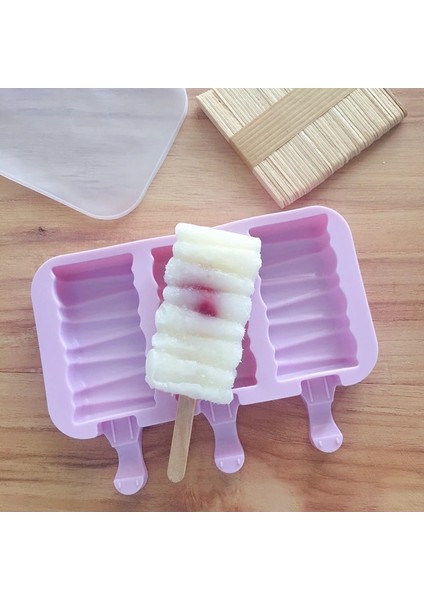 50 Adet Sopa Tarzı Silikon Dondurma Kalıbı Buz Tepsisi Kek Kalıbı Popsicle Kalıp Kapaklı Tepsi Buz Pop Makinesi Ahşap Çubuklarla Çikolata Için (Yurt Dışından)