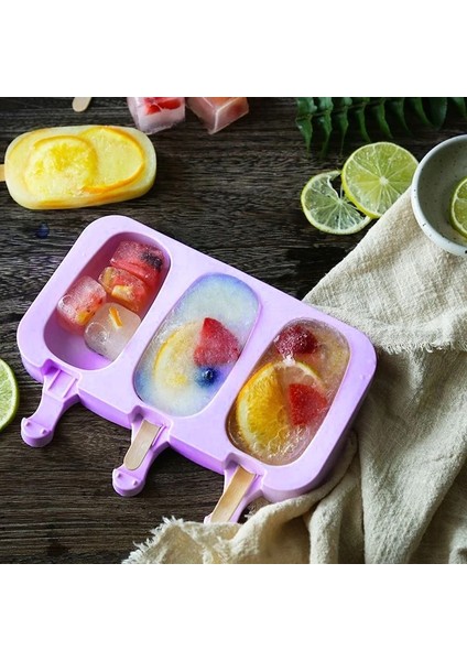 50 Adet Sopa Tarzı Silikon Dondurma Kalıbı Buz Tepsisi Kek Kalıbı Popsicle Kalıp Kapaklı Tepsi Buz Pop Makinesi Ahşap Çubuklarla Çikolata Için (Yurt Dışından)