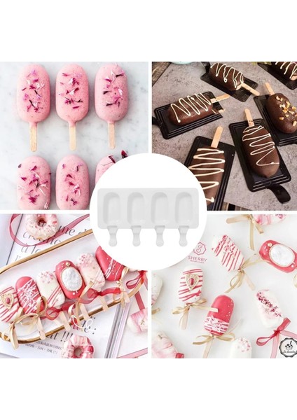 D Stili 4 Hücre Magnum Silikon Kalıp Silikon Dondurma Kalıbı Popsicle Kalıpları Dıy Dondurma Kalıbı Buz Pop Maker Kalıp Çubukları ile (Yurt Dışından)