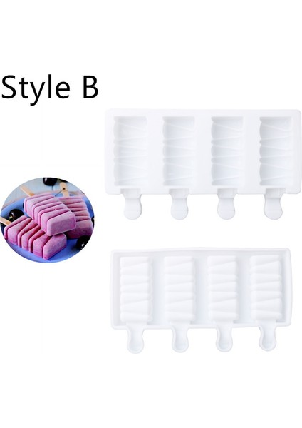 YH006603 Stili Dıy Ev Yapımı Popsicle Formu Silikon Dondurma Kalıp Dondurucu Suyu 4 Hücre Delik Buz Lolly Pop Küp Tepsi Varil Maker Kalıp Çubukları (Yurt Dışından)