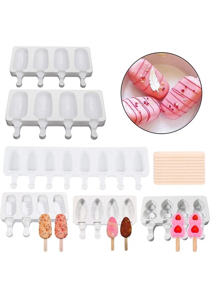 Tahta Çubuk 50 Adet Tarzı Hücre Magnum Silikon Dondurma Kalıbı Ahşap Çubuklar ile Dıy Ev Yapımı Popsicle Kalıp Buz Pop Suyu Varil Maker Kalıp (Yurt Dışından)