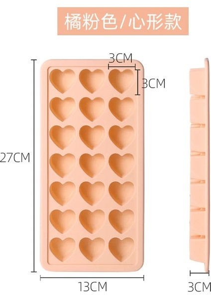 Turuncu Kalp Stili 21 Hücreli Silikon Buz Küpü Kalıbı Kalp Şekli Buz Tepsisi Ev Dondurulmuş Buz Kalıbı Plastik Kapaklı Buz Kutusu Mutfak Bar Aksesuarları (Yurt Dışından)