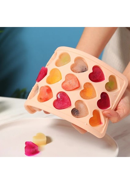 Turuncu Kalp Stili 21 Hücreli Silikon Buz Küpü Kalıbı Kalp Şekli Buz Tepsisi Ev Dondurulmuş Buz Kalıbı Plastik Kapaklı Buz Kutusu Mutfak Bar Aksesuarları (Yurt Dışından) modelleri