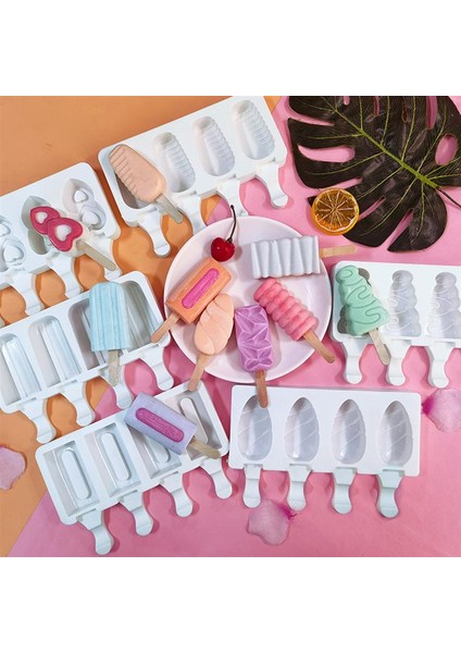 Tahta Sopa Tarzı Silikon Dondurma Makineleri 4 Hücreli Buz Küpü Tepsisi Gıda Güvenli Popsicle Kalıpları Dıy Ev Yapımı Dondurucu Buz Lolly Kalıp Ev Mutfak Aletleri (Yurt Dışından) fiyatları