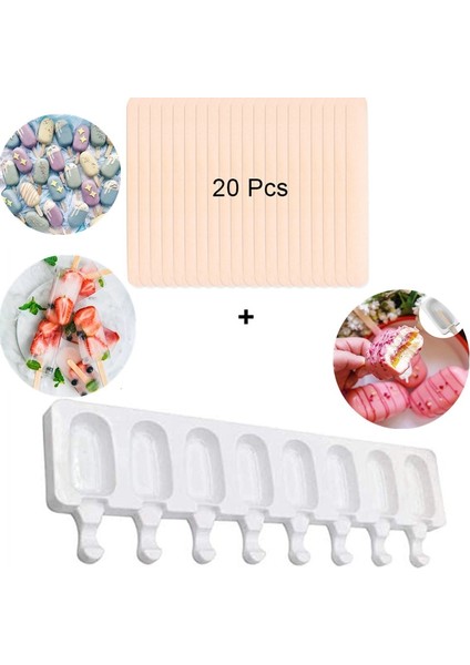 Dondurma Kalıbı Stili 8 Hücre Büyük Boy Silikon Dondurma Kalıbı Popsicle Kalıpları Dıy Ev Yapımı Tatlı Dondurucu Meyve Suyu Buz Pop Maker Kalıp Çubuklarla (Yurt Dışından)