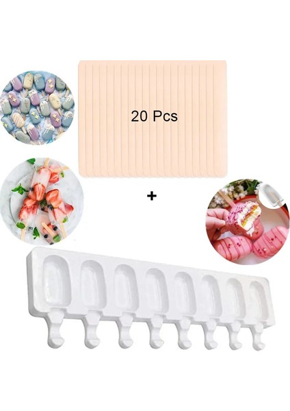 Dondurma Kalıbı Stili 8 Hücre Büyük Boy Silikon Dondurma Kalıbı Popsicle Kalıpları Dıy Ev Yapımı Tatlı Dondurucu Meyve Suyu Buz Pop Maker Kalıp Çubuklarla (Yurt Dışından)