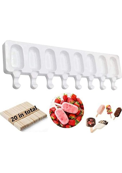 Dondurma Kalıbı Stili 8 Hücre Büyük Boy Silikon Dondurma Kalıbı Popsicle Kalıpları Dıy Ev Yapımı Tatlı Dondurucu Meyve Suyu Buz Pop Maker Kalıp Çubuklarla (Yurt Dışından)