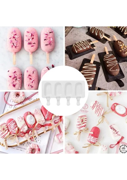 E Stili 4 Hücre Magnum Silikon Kalıp Silikon Dondurma Kalıbı Popsicle Kalıpları Dıy Dondurma Kalıbı Buz Pop Maker Kalıp Çubukları ile (Yurt Dışından)