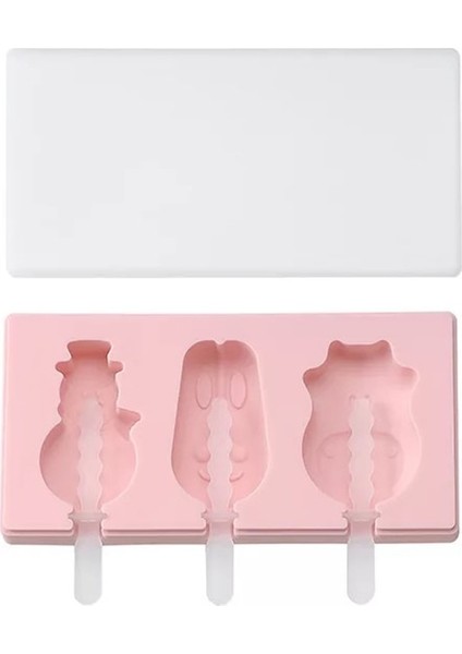 Kardan Adam Pembe Tarzı Kapaklı Silikon Dondurma Kalıbı Hayvanlar Şekli Buzlu Şekerleme Için Jöle Form Yapıcı Şeker Çubuğu Dekorasyonu Için Buz Küpü Tepsisi (Yurt Dışından)