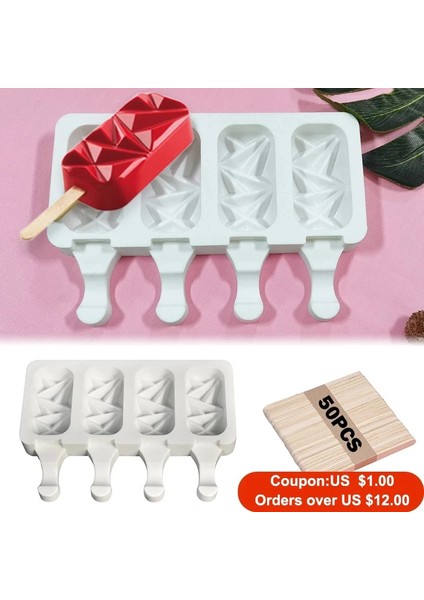 Kumral Tarzı 4 Kavite Pişirme Mlicone Dondurma Kalıpları Popsicle Kalıpları Ev Yapımı Kek Çikolatalı Cakesicle Kalıp Dıy Buz Pops Oval Için (Yurt Dışından)