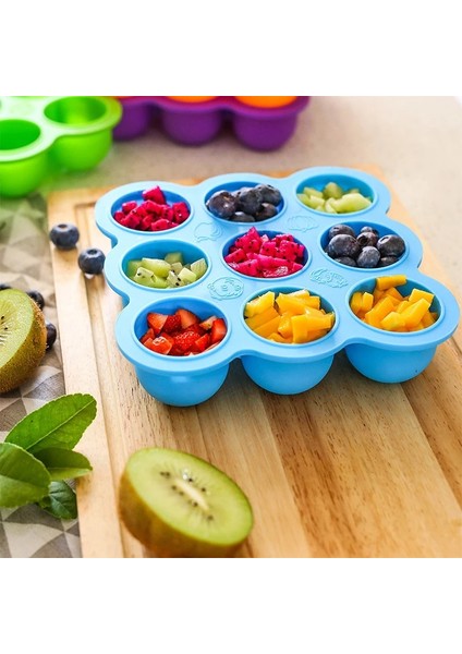 Koyu Mor Tarzı Çok Işlevli Güvenlik Gıda Sınıfı Silikon 9 Delikli Kapaklı Bebek Maması Kutusu Buz Tepsisi Meyve Saklama Kutusu Dondurucu Tepsisi Fincan Kek Kalıbı (Yurt Dışından)