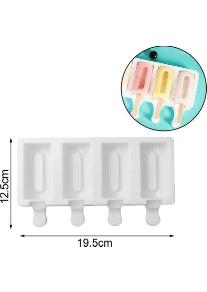 4 Hücre E Stili Silikon Dondurma Kalıbı Dıy Ev Yapımı Popsicle Kalıpları Dondurucu 4 Hücre Küçük Boy Buz Küpü Tepsi Popsicle Varil Yapımcıları Pişirme Araçları (Yurt Dışından)