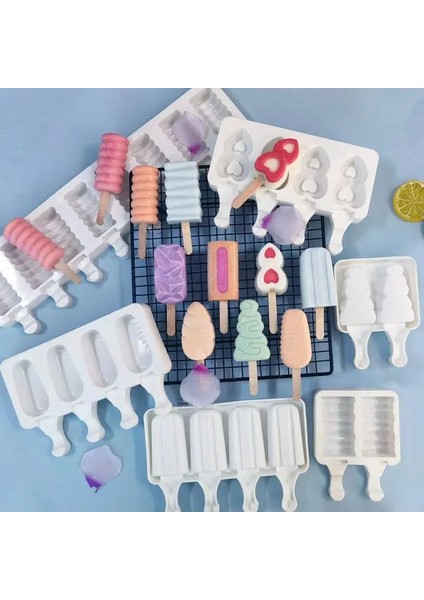 4 Hücre E Stili Silikon Dondurma Kalıbı Dıy Ev Yapımı Popsicle Kalıpları Dondurucu 4 Hücre Küçük Boy Buz Küpü Tepsi Popsicle Varil Yapımcıları Pişirme Araçları (Yurt Dışından) fırsatları
