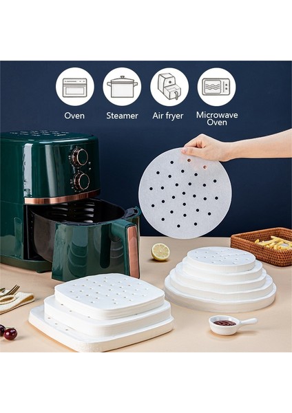 Beyaz Kare 15CM Stili Yuvarlak Bambu Vapur Ped Kağıt Hava Fritöz Vapur Gömlekleri Delikli Odun Hamuru Kağıtları Yapışmaz Vapur Mat Köfte Pişirme Matı (Yurt Dışından)