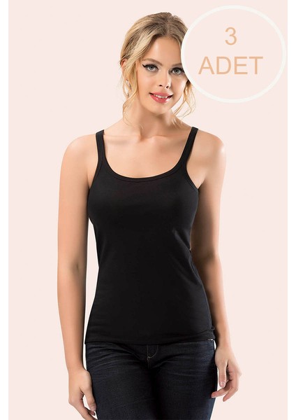 Ip Askılı Biyeli Likralı Kadın Atlet Siyah 3 Adet