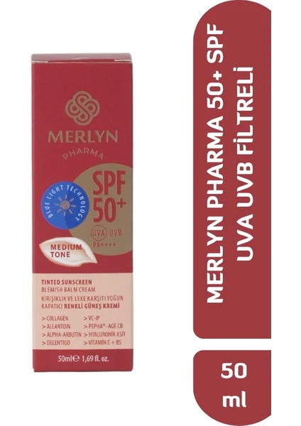 Merlyn Pharma Güneş Kremi 50+ Medium Tone renkli güneş kremi