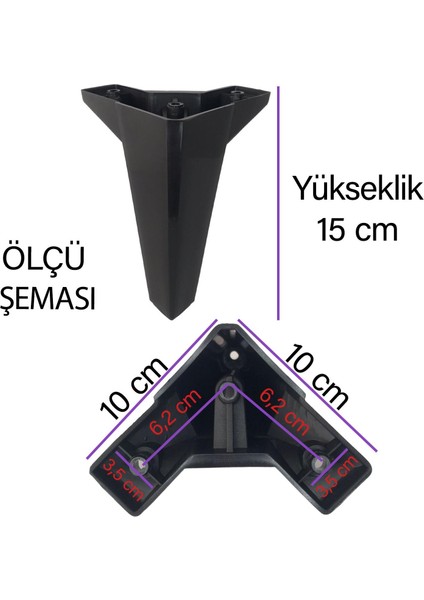 4 Adet Serdivan 15 cm Siyah Lüx Mobilya Kanepe Sehpa Ünite Koltuk Ayağı Baza Ayak