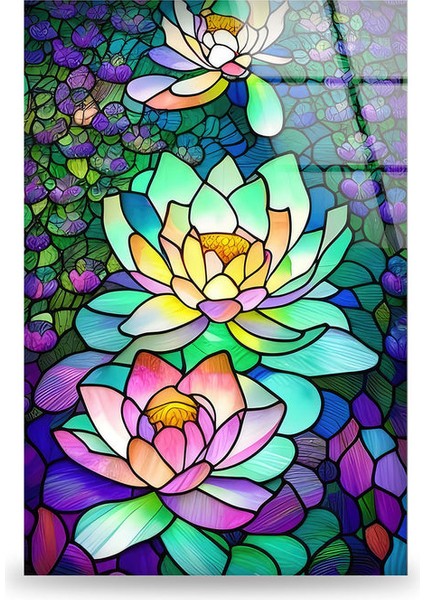 Vitray Çiçek Temperli Cam Duvar Tablosu