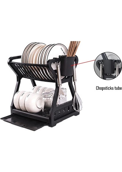 Siyah Bir Stil 2 Katmanlar Kurutma Rafı Ev Mutfak Drenaj Depolama Rafı Chopstick Kafes Bulaşık Filtre Rafı Sofra Organizatör Tepsi Rafı (Yurt Dışından)