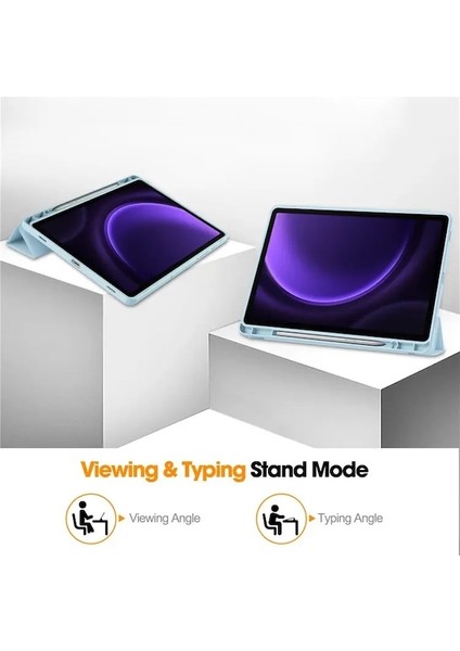 Samsung Galaxy Tab S9 Fe Deri Kılıf Üç Katlı Stant Kalem Yuvası Tablet Kapağı (Yurt Dışından)