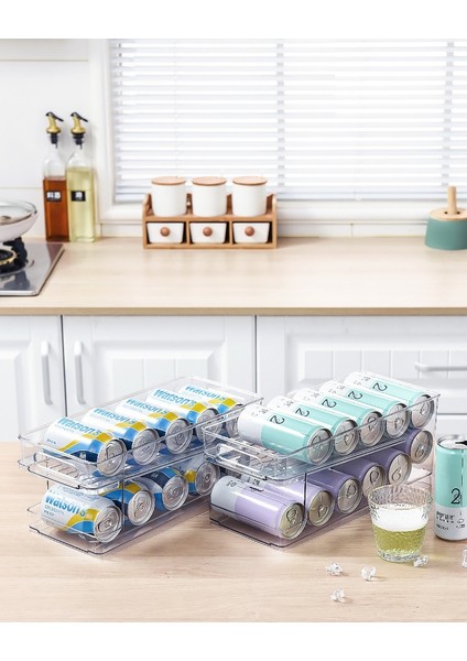 Şeffaf Stil 2-Tier Rolling Buzdolabı Organizatör Kovaları Soda Olabilir Içecek Şişe Tutucu Buzdolabı Mutfak Plastik Depolama Raf Konteyner (Yurt Dışından) modelleri