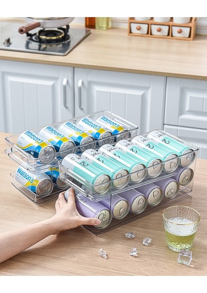 Şeffaf Stil 2-Tier Rolling Buzdolabı Organizatör Kovaları Soda Olabilir Içecek Şişe Tutucu Buzdolabı Mutfak Plastik Depolama Raf Konteyner (Yurt Dışından) indirimleri