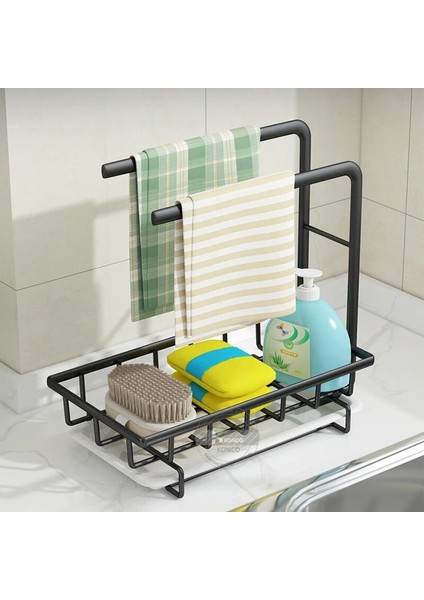 Siyah Stil Mutfak Lavabo Organizatör, Havlu Askısı ile Süngerlik Mutfak Banyo Depolama Için Drenaj Pan Sünger Fırça Sabun Bulaşıklık (Yurt Dışından)