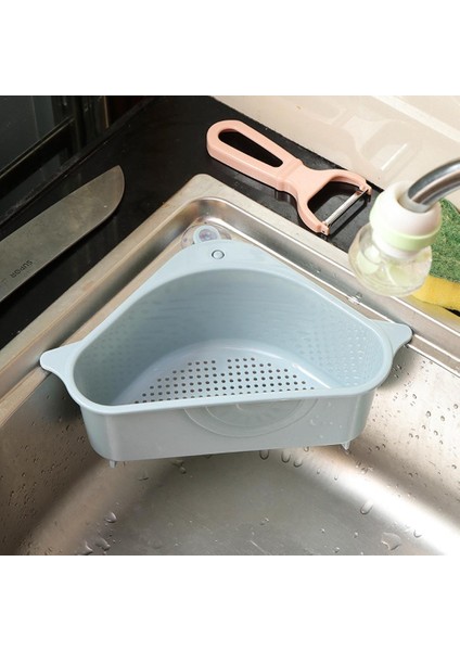 Mavi Stil Vantuz Pp Drenaj Raf Mutfak Üçgen Lavabo Organizatör Çok Fonksiyonlu Sebze Fruite Lavabo Süzgeç Depolama Filtre Sepeti (Yurt Dışından)