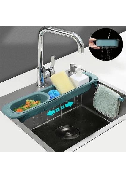 Koyu Haki Stili Ayarlanabilir Lavabo Raf Süzgeç Depolama Sepeti Sabun Süngerlik Bulaşıklık Lavabo Organizatör Telescoelf Mutfak Depolama Rafı (Yurt Dışından)