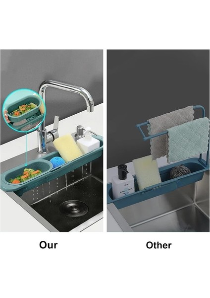 Koyu Haki Stili Ayarlanabilir Lavabo Raf Süzgeç Depolama Sepeti Sabun Süngerlik Bulaşıklık Lavabo Organizatör Telescoelf Mutfak Depolama Rafı (Yurt Dışından)