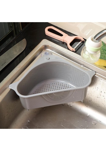 Gri Stil Vantuz Pp Drenaj Raf Mutfak Üçgen Lavabo Organizatör Çok Fonksiyonlu Sebze Fruite Lavabo Süzgeç Depolama Filtre Sepeti (Yurt Dışından)