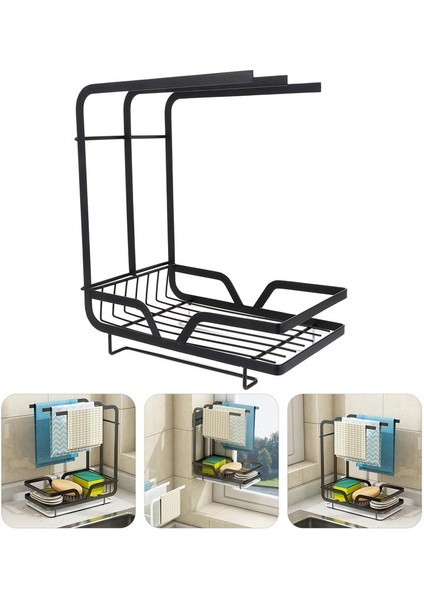Kanca Stili ile Siyah 31X26X16CM Onge Sabunluk Mutfak Süzgeç Bezi Depolama Rafı Masaüstü Raf Çatal Bıçak Takımı Teşhir Standı Lavabo Mutfak Aksesuarı (Yurt Dışından) fiyatları