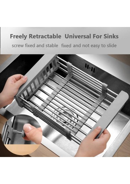 03 Büyük Gri Stil 1 Katmanlı Paslanmaz Çelik Ayarlanabilir Sebze Meyve Lavabo Drenaj Sepeti Mutfak Aksesuarları Lavabo Üzerinde Genişletilebilir Mutfak Bulaşık Kurutma Rafı (Yurt Dışından)