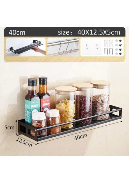 SIYAH40CM Tarzı 50CM Raf Modern Iskandinav Tarzı Mutfak Organizatör Duvara Montaj Braketi Depolama Rafı Baharat Kavanoz Dolabı Raf Malzemeleri Banyo Rafı (Yurt Dışından)