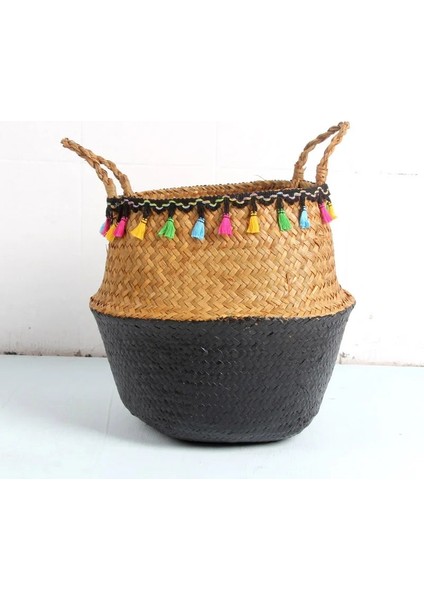 B Tarzı 27X24CM Makrome Dekoratif Saklama Sepeti Hasır Rattan Decorativ Bahçe Saksı Tutucu Ev Organizatör Sepeti Boho Dekor Panier Osier (Yurt Dışından)