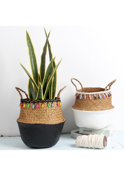 B Tarzı 27X24CM Makrome Dekoratif Saklama Sepeti Hasır Rattan Decorativ Bahçe Saksı Tutucu Ev Organizatör Sepeti Boho Dekor Panier Osier (Yurt Dışından)