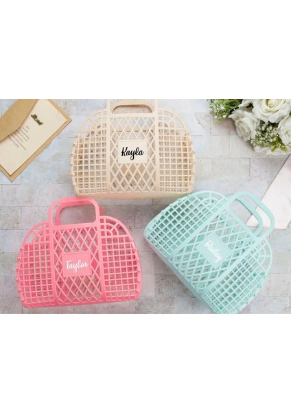 Pembe Stil Beyaz Metin Retro Jöle Sepeti Kişiselleştirilmiş Hediye Çantası Nedime Jöle Çanta Çiçek Kız Hediye Parti Plaj Çantası Tote Nedime Önerisi (Yurt Dışından) fiyatları