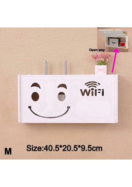 M Gülümseme Stili Büyük Kablosuz Wifi Yönlendirici Saklama Kutusu Pvc Panel Raf Duvar Asılı Fiş Kurulu Braketi Kablo Depolama Organizatör Ev Dekor (Yurt Dışından)