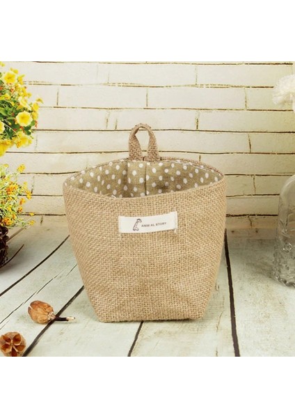 Sarı Bir Stil Küçük Saklama Çuval Şerit Nokta Asılı Çanta Çeşitli Eşyalar Saklama Sepeti Jüt Bez Çanta Saksı Kozmetik Çantası Ev Dekor 14*12.5 cm (Yurt Dışından)