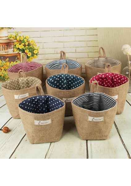Sarı Bir Stil Küçük Saklama Çuval Şerit Nokta Asılı Çanta Çeşitli Eşyalar Saklama Sepeti Jüt Bez Çanta Saksı Kozmetik Çantası Ev Dekor 14*12.5 cm (Yurt Dışından)
