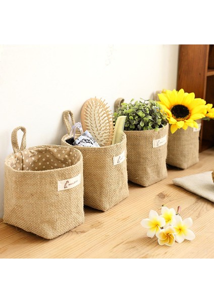 Sarı Bir Stil Küçük Saklama Çuval Şerit Nokta Asılı Çanta Çeşitli Eşyalar Saklama Sepeti Jüt Bez Çanta Saksı Kozmetik Çantası Ev Dekor 14*12.5 cm (Yurt Dışından)