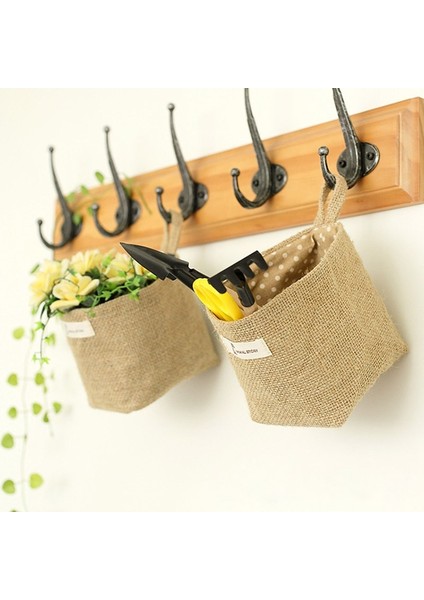 Sarı Bir Stil Küçük Saklama Çuval Şerit Nokta Asılı Çanta Çeşitli Eşyalar Saklama Sepeti Jüt Bez Çanta Saksı Kozmetik Çantası Ev Dekor 14*12.5 cm (Yurt Dışından)