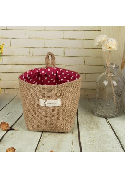 Sarı Bir Stil Küçük Saklama Çuval Şerit Nokta Asılı Çanta Çeşitli Eşyalar Saklama Sepeti Jüt Bez Çanta Saksı Kozmetik Çantası Ev Dekor 14*12.5 cm (Yurt Dışından)