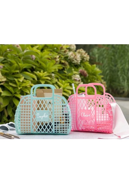 Pembe Stil Beyaz Metin Retro Jöle Sepeti Kişiselleştirilmiş Hediye Çantası Nedime Jöle Çanta Çiçek Kız Hediye Parti Plaj Çantası Tote Nedime Önerisi (Yurt Dışından) fırsatları